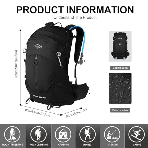 IX INOXTO Hiking Backpack, Camping Backpack, 30L Waterproof Hiking Daypack with 3L Water Bladder and Rain Cover (black) - color: Black