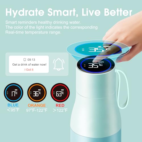 VSITOO S1 Pro 15oz Insulated Stainless Steel Self-Cleaning Water Bottle | Mini 15oz Insulated Bottle With Auto Self-Cleaning, App or Touchscreen Control, Temp Display, 30-Day Battery & 24H Cold - color: Blue, size: 15 Ounces