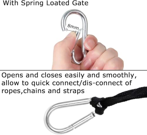 60Pcs Stainless Steel Carabiner Clip Spring-Snap Hook 1/4 in, M6 2 3/8 Inch Small Heavy Duty Carabiner Clips for Hammock, Punching Bag, Swing, Gym