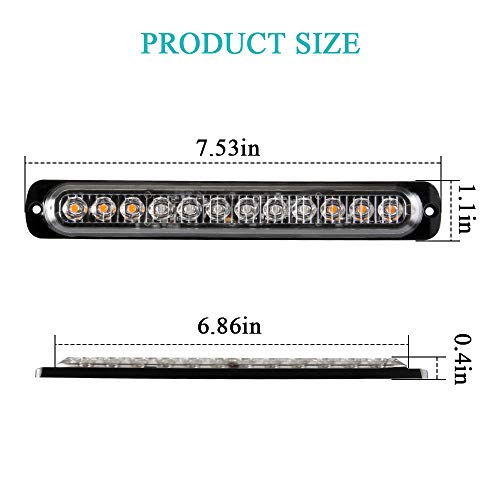 2pcs 12LED Amber and Red Led Light-Head Emergency Beacon Hazard Warning Light Flashing Strobe Light Bar Surface Mount for Construction Vehicle Car Truck Trailer Caravan 12-24V - color: Amber&Red
