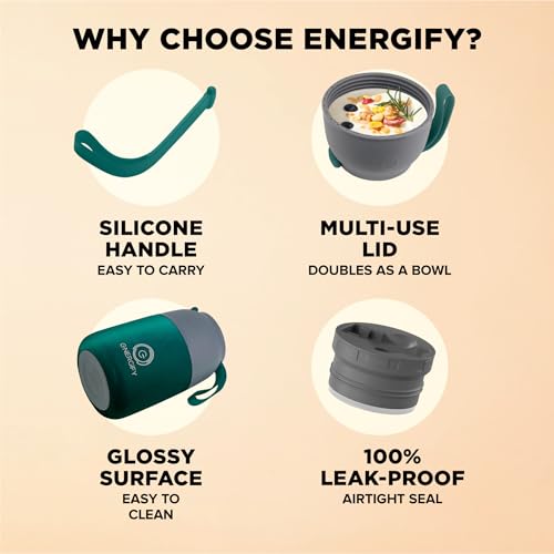 Vacuum Insulated Food Jar. Large 17oz Bowl incl. Folding Spoon, Cup. Wide Mouth Keep Hot & Cold Drinks Soup Lunch Container for Adults. BPA-Free Stainless Steel, Proof Brilliant Green - color: 17oz Brilliant Green