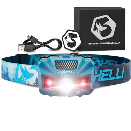 Foxelli USB‑C Rechargeable LED Headlamp – Ultra‑Light 2.4 oz & Bright 180 Lumens – Red/White Light, 5 Modes, IPX5 Waterproof, 40 h Runtime for Trail Running, Camping, Hiking - color: Forest