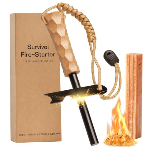 Ferro Rod Fire Starter, Survival Flint and Steel Fire Starter Kit for Hiking, Bushcraft,Camping Essentials Gear, Emergency Supplies - Ideal Gift for Explorers - color: Beech
