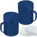 CUSINIUM 6oz Navy Blue Stainless Steel Salt Pepper Dredge Shakers - With Plastic Cap - With Handle - Pack of 2 - color: Navy Blue, size: 6 Oz