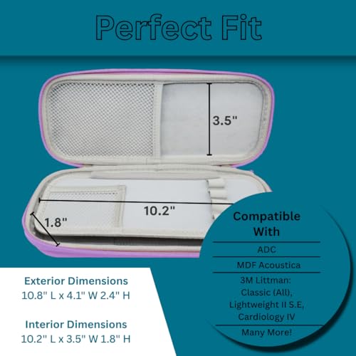 Hard Stethoscope Case for 3M Littmann Classic III, Lightweight II S.E, Cardiology IV Diagnostic, MDF Acoustica - ID Slot, Mesh Pocket for Nurse Accessories and Medical Supplies (Purple - Pu Leather) - color: Purple - Pu Leather