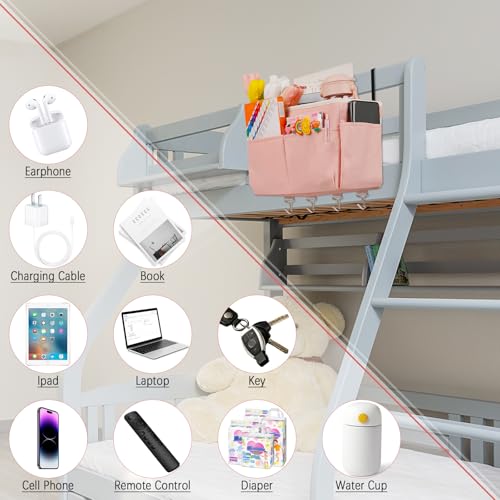 Bedside Caddy Organizer 5 Pockets 4 Hooks Bunk Bed 2Pack Pink - color: 2Pack Pink