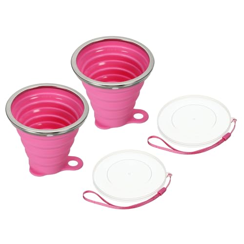 PATIKIL Collapsible Travel Cup, 2 Pack 270mL Travel Folding Cup with Lid Silicone Portable Drinking Cup for Traveling Camping, Rose Red - color: Rose Red