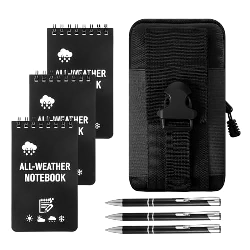 7 Piece 3 X 5 Inch Waterproof Notebook All Weather, Waterproof Notepad and Pen Write in The Rain Notebook Pocket Stone Paper Notepads Waist Pack Small Notepad for Camping Journal(Black) - color: Black