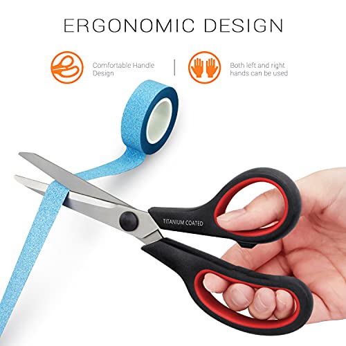 Scissors 8" Multipurpose Titanium Coated Sturdy Sharp, Black, 1 Pack - color: Black W Red