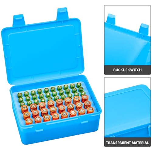 ALCYON Battery Organizer Box for 24 AA & 30 AAA Batteries-Blue | Plastic Box and Pre-Cut Foam Slots Keep Batteries Secure and Easy to Find, Locking Lid, Batteries Not Include - color: blue