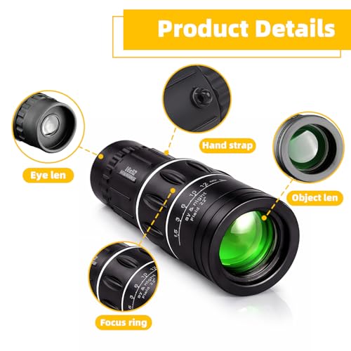 16X52 High Powered Monocular Telescope for Adults with Upgraded 52mm Objective Lens, Suitable as Mens Gifts Ideas for Camping, Hiking, Bird Watching and Hunting