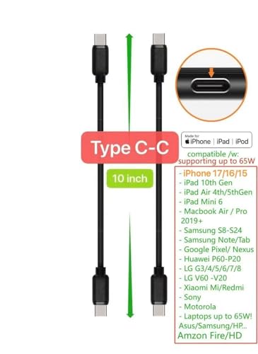 10-Pack Multi Short USB Cables & TypeC-C Cables for Charging Stations Compatible/w iPhone17,16,15, iPhone14-5/ iPads/iPad mini/iPad Pros/Samsung Moblies & Tablets/Pixel & Nexus/HTC/Sony(Black) - color: Black