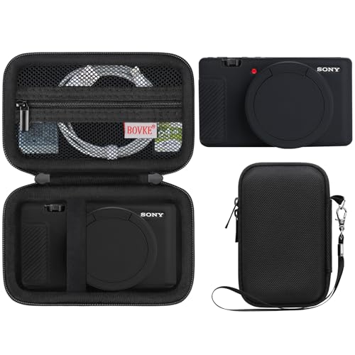 BOVKE 2-in-1 Camera Case Bundle Set for Sony ZV-1 Digital Camera, Black | Shockproof EVA Hard Case & Anti-Slip Soft Silicone Skin Cover w/Removable Lens Cap, Sony ZV 1 Camera Protection Bundle Kit - color: Black