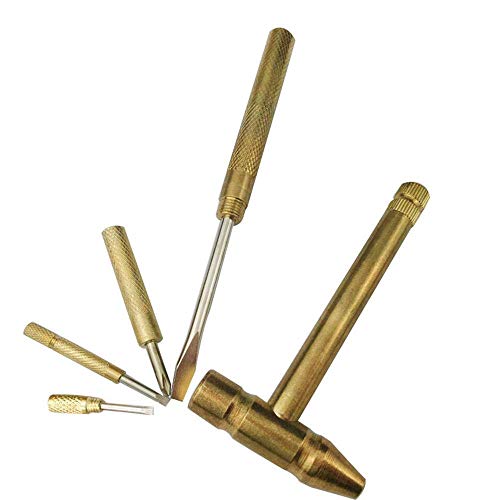 6 in 1 Micro Mini Multifunction Copper Craft Hammer & Screwdriver Hand Tools Ideal for Watchmaker Jewelers and Walnut eaters - color: （gold）