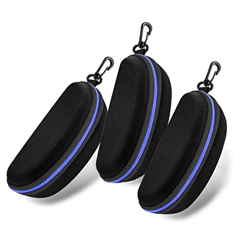 3pcs Zipper Hard Shell Sunglasses Case and Eyeglasses Case Portable Travel Glasses Case with Plastic Hook - color: Blue