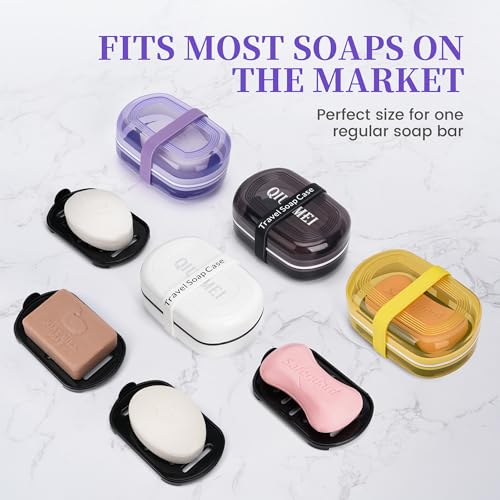 Leakproof Travel Soap Case with Lid | Draining Soap Bar Holder & Dish with Silicone Strap | Includes Mesh Soap Bag | for Shower, Bathroom, Camping, Gym (Grape Purple) - color: Grape Purple Style a