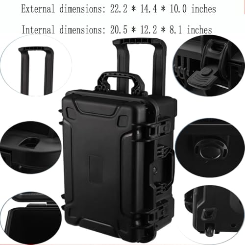 22" L x 14" W x 9" H Large Hard Case with Foam, Portable Rolling Hard Case with Wheels, Waterproof Shockproof Dustproof, Suitable for Cameras, Lenses, Camcorder, Instrument, Telescopes - size: 22 Inch