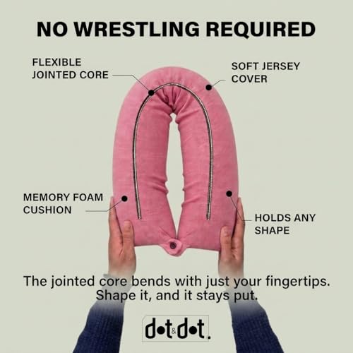 Dot&Dot Twist Memory Foam Travel Pillow, Bendable Neck Pillow for Airplane, Car and Home, 26-Inch Adjustable Roll with Washable Cotton Cover, Pink - color: Pink, size: Standard (26")