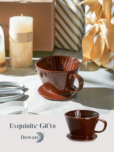 DOWAN Pour Over Coffee Dripper, Non Electric Pour Over Coffee Maker, Porcelain Slow Brewing Accessories for Home, Cafe, Restaurants, Easy Manual Brew Maker, Brown - color: Brown