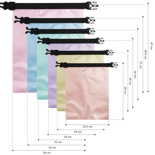 Shappy 6/12 Pcs Waterproof Dry Bags, Lightweight Outdoor Waterproof Dry Stuff Sacks 15/8/5/4/3/2 L and Long Adjustable Shoulder Strap for Kayaking Rafting Boating Hiking Camping - color: Pastel