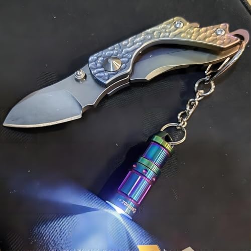 e1 Smallest Keychain Flashlight Tiny Micro Mini Key Ring Light Bright Long Lifetime Waterproof for Everyday EDC Emergency Dog Walking Sleeping Reading Nice Gift (Colorful Stainless Steel) - color: Color steel