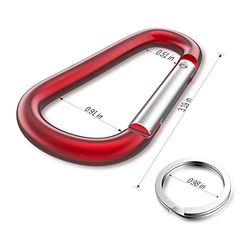 sprookber 3" Aluminum Carabiner D Ring, Caribeener Clips, Spring Snap Hook for Keychain Clip, Set of 10 - color: Red
