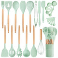 NCUE 26-Piece Food Grade Silicone Kitchen Utensils Set with Wooden Handles - color: Light Green-B, size: 26 Piece