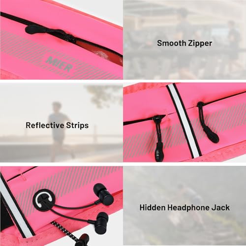 MIER Running Belt for Women & Men, Fanny Pack with Marathon Bib Clip, Pink - color: Pink