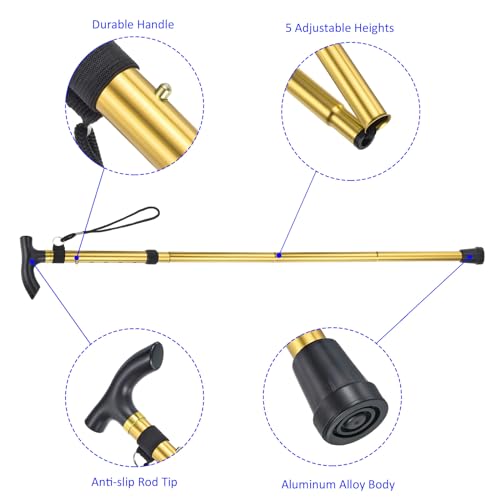 M METERXITY Trekking Poles - Collapsible Hiking Walking Sticks, Telescopic & Folding, Apply to Women Walking Backpacking - color: Golden