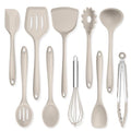 TeamFar Silicone Cooking Utensils, 10 pcs Kitchen Cooking Utensils Set | Heat Resistant Kitchen Gadgets Tools Set w/Spatula, Turners, Spoons, Soup Ladle, Pasta Server for Nonstick Cookware, Khaki - color: Khaki