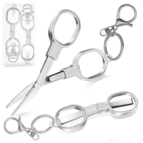 2 PCS Stainless Steel Mini Folding Scissors, Safety Pocket-Sized Multipurpose Scissors with Keychains for Travel, Home, Office, Crafts, Sewing & Nurse Accessories (Silver) - color: Silver