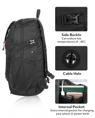 WATERFLY Lightweight Packable Hiking Backpack, 30L Day Pack Black | Foldable, Water Resistant Travel Daypack with Multiple Pockets, Wet Pocket, Ultralight Day Pack for Woman Man, Everyday Carry - color: Black