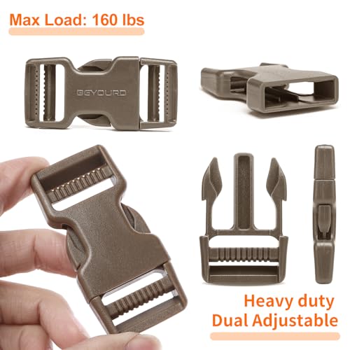 BEYOURD Buckle and Strap Set, 10 Yards Polyester Webbing Strap with 6 Dual Adjustable Side Release Plastic Buckles, 12 Pcs Tri-Glide Slider Clips for Tactical Gear (Everyday Series 1 Inch, Coyote Tan) - color: Coyote Tan