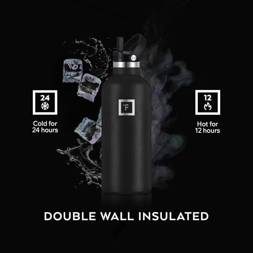 IRON °FLASK 32 oz Narrow Mouth Water Bottle with Straw - color: Midnight Black, style: Straw - 32 oz (1 Lid)