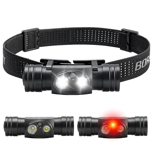 BORUIT HP440 Headlamp Rechargeable,with White and Red Light,180° Adjustable | Spot Light & Flood Light, Bright 1020 Lumen Head Lamp, 9 Modes,Type-C Charging, IP67 Waterproof for Camping, Hiking, Hunting