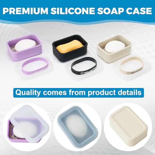 Compact Leakproof Travel Soap Case with Lid & Silicone Strap - Portable Draining Soap Bar Holder for Gym, Bathroom, Camping - Lightweight Silicone Soap Dish Container (Black) - color: Black