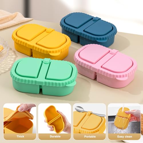 4 Pack Silicone Reusable Snack Containers with Lids - 8 oz Double Compartment Snackle Box for Kids & Adults, BPA-Free & Leakproof, Small for Dressing, School, Office - color: 2-Compartment (4-Pack)