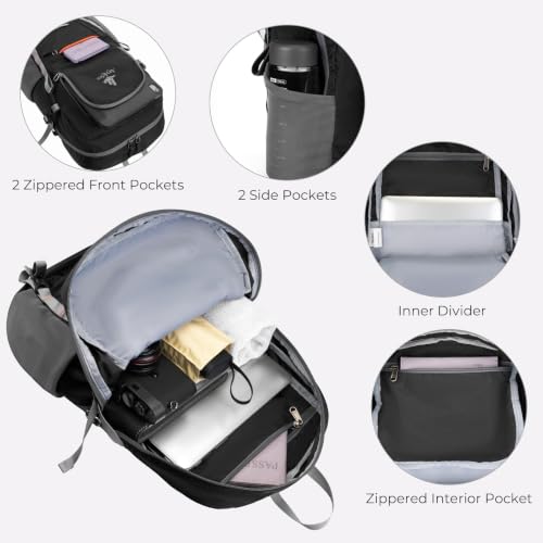 20L Small Hiking Backpack for Women Men,Lightweight Packable Travel Daypack | Water-Resistant Fabric, Quick Access Pocket, Adjustable Strap, Foldable Day pack for Camping, Cycling, Travel (Black) - color: Black