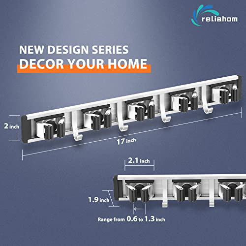 reliahom Broom Holder Wall Mount Mop Hanger Tools organizer 5Racks 4Hooks | Adjustable Mop Broom Wall Hanging Heavy duty Tools Storage Rack Space-saving for Garage,Kitchen,Laundry Room,Garden, Black - color: Black