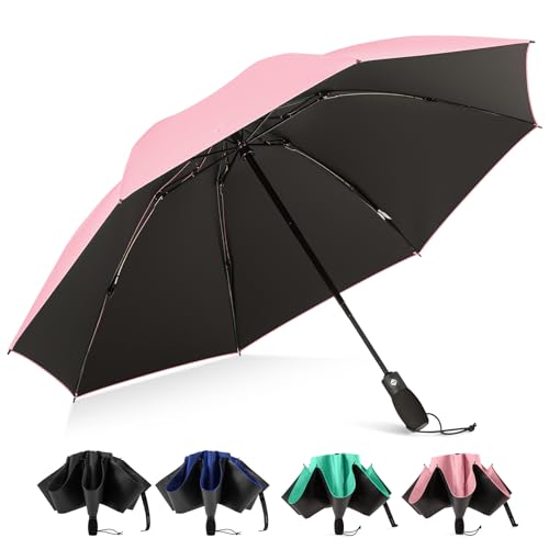 G4Free 46 Inch Inverted Umbrella Windproof Travel Umbrella for Rain & Sun | Black Coating UV Protection, Strong 8 Ribs, Auto Open/Close, Reverse Folding Umbrella with Non-Slip Grip, Fits Car & Backpack - color: Pink