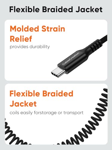 CableCreation Coiled USB C to USB C Cable 2Pack, Charger Cable for CarPlay | Compatible with iPhone 16, 15, Galaxy S24 / S23, Pixel, Tablet, Braided - size: 2Pack
