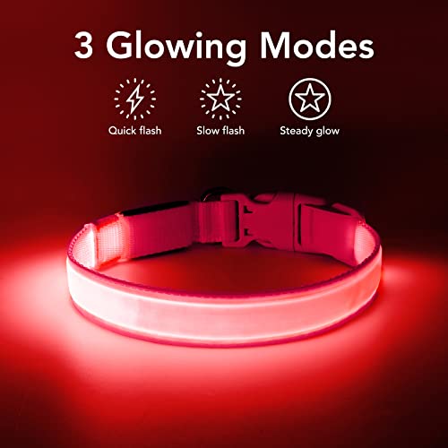 LED Dog Collar Light Up Dog Collars Red Light USB Rechargeable, Adjustable Size Heavy Duty TPU Nylon Webbing Glow Safety Basic Dog Collars for Large Medium Dogs (M,Candy Pink) - color: Pink-Fully adjustable (Red Light), size: M(13.39-19.69 inch/34-50 cm)