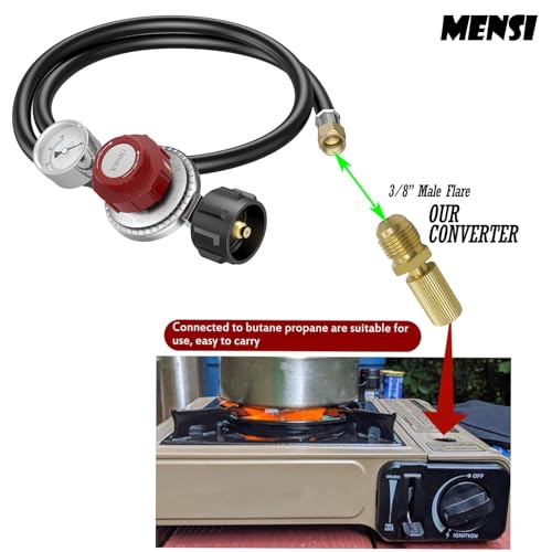 MENSI 3/8" Butane Propane Male Flare Converter Adapter Compatible with Gas One GS-3400P Portable Stove and Other Similar Model,Convert to Hook 20lbs Regulator Hose - size: 3/8"Male Flare Adapter