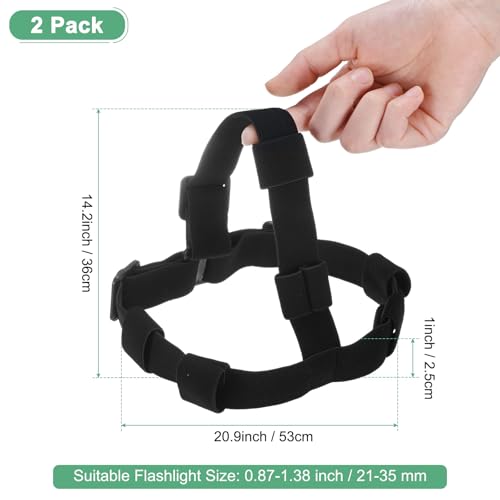 M METERXITY 2-Pack Head Lamp Replacement Strap, Elastic Headlight Strip LED Riding Fixed Multi Light Headlamp Band Lamp Replacement for Flashlight Outdoor Tools [Black, 20.9"/ 53 Cm]