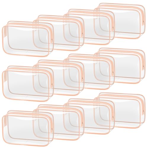 TISRATOK 12 PCS Clear Makeup Bags with Zipper, TSA Approved Toiletry Pouch - color: Orange Pink, size: medium