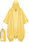 Extra Thick Waterproof Hooded Rain Poncho for Adults Lightweight Raincoat Jacket with Pocket for Hiking Camping Emergency - color: Yellow