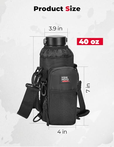 KEMIMOTO Water Bottle Holder Bag, Water Bottle Carrier with Adjustable Shoulder Strap, Water Bottle Pouch Holder for Hiking, Compatible with YETI Stanley SLM 32 oz, 40 oz - size: Elastic Band-40 oz