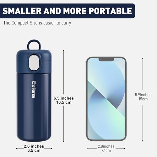 Exllena 10oz Small Insulated Water Bottle with One-Touch Soft Straw Lid, Double-Wall Vacuum Small Travel Water Bottle for Cold&Hot Drinks–Leak-Proof, Mini Flask for Handbag,Sport(Navy Blue) - color: Navy Blue