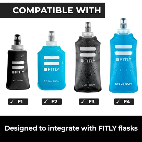 FITLY Running Handheld Water Bottle 12 oz Soft Flask - Hand Water Bottle For Runners, Hiking, Skiing & Outdoor Activity - Fits F2, F2, F3 & F4 Collapsible Flask - Hydration Holder with Pocket