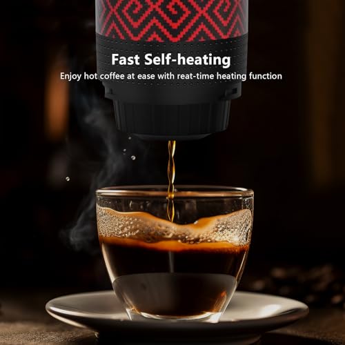 HX HECLX Coffee Maker Gift Set for Camping,Battery Powered Portable Electric Espresso Machine, Rechargeable Coffee Maker Self Heating Ground Coffee Capsule for RV, Hiking (Red) - color: Red